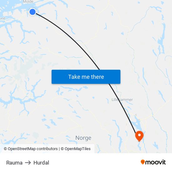 Rauma to Hurdal map