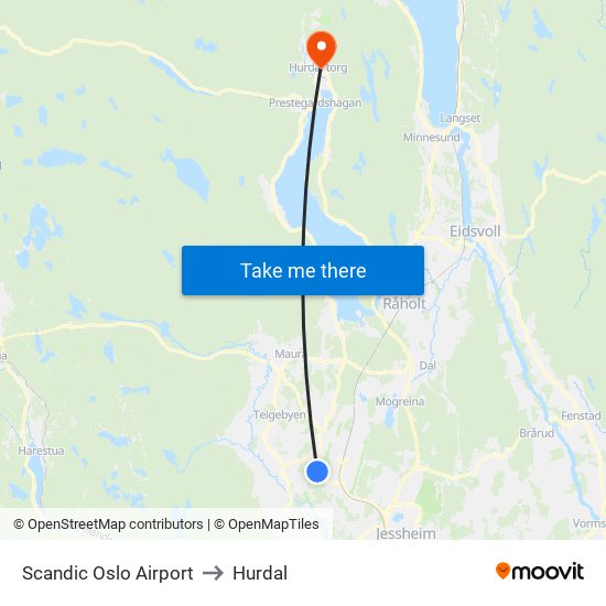 Scandic Oslo Airport to Hurdal map