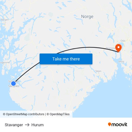 Stavanger to Hurum map