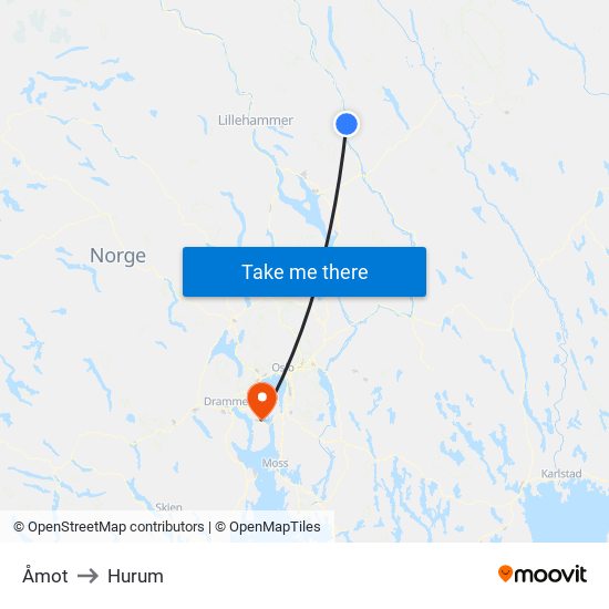 Åmot to Hurum map