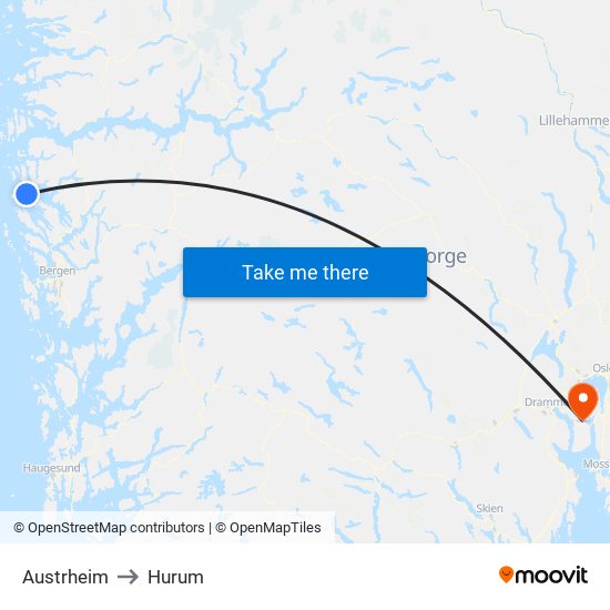 Austrheim to Hurum map