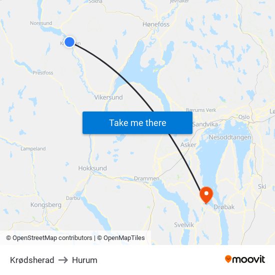 Krødsherad to Hurum map