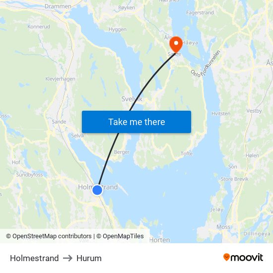 Holmestrand to Hurum map