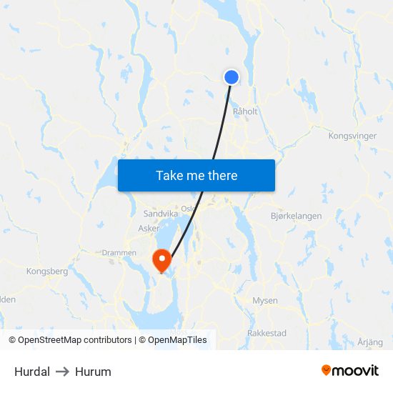 Hurdal to Hurum map