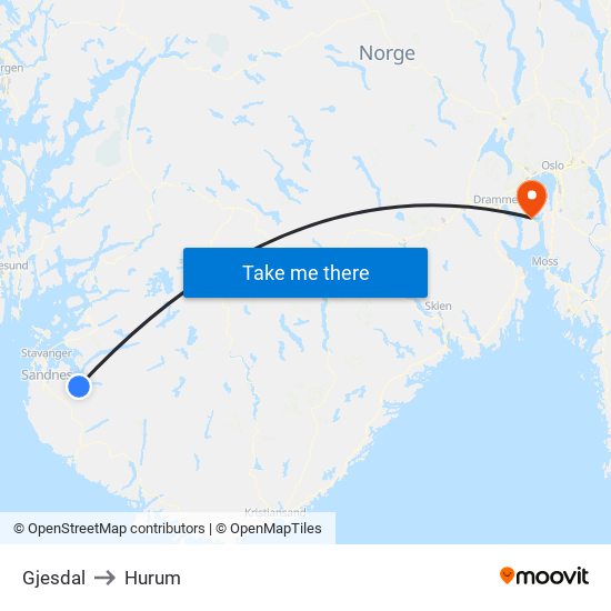 Gjesdal to Hurum map