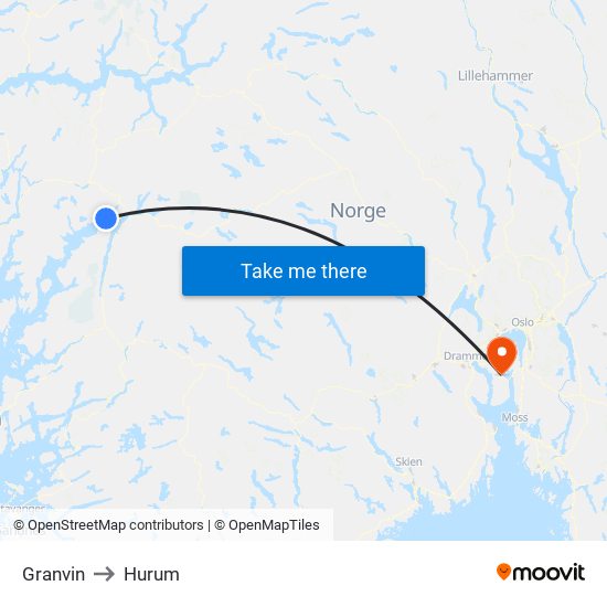 Granvin to Hurum map