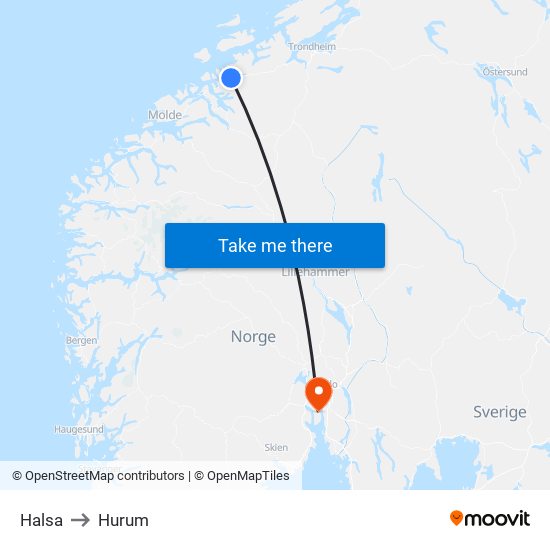 Halsa to Hurum map