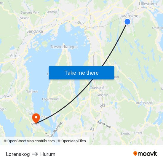 Lørenskog to Hurum map