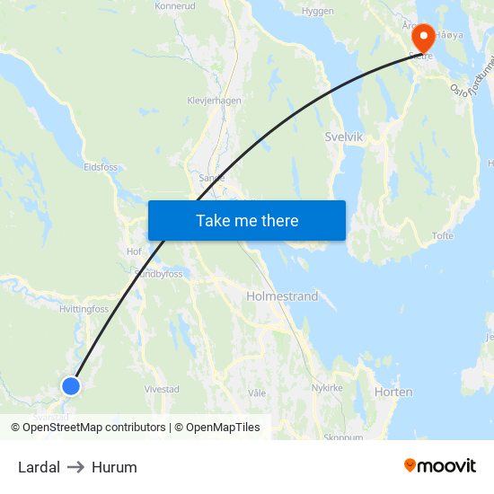 Lardal to Hurum map