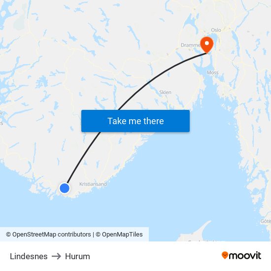 Lindesnes to Hurum map