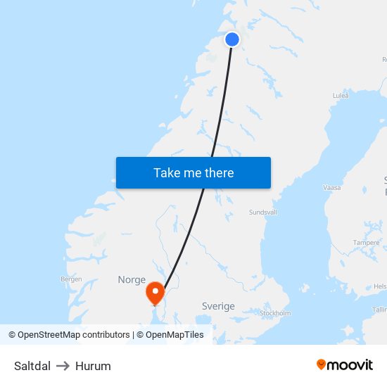 Saltdal to Hurum map