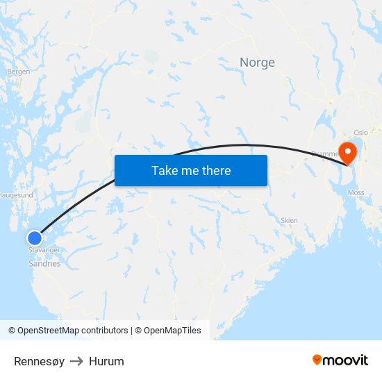 Rennesøy to Hurum map