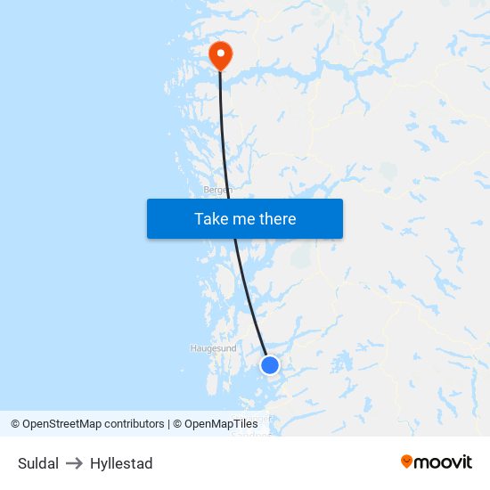 Suldal to Hyllestad map