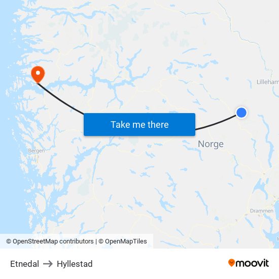 Etnedal to Hyllestad map