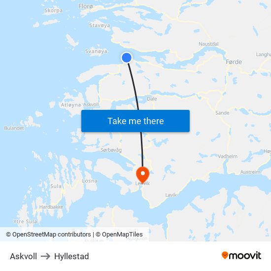Askvoll to Hyllestad map