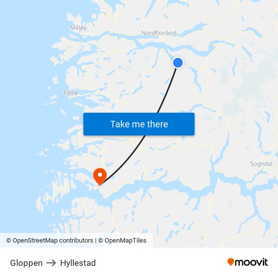 Gloppen to Hyllestad map