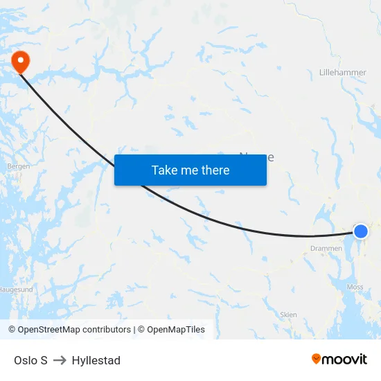 Oslo S to Hyllestad map