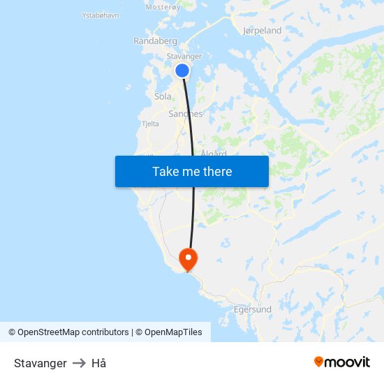 Stavanger to Hå map