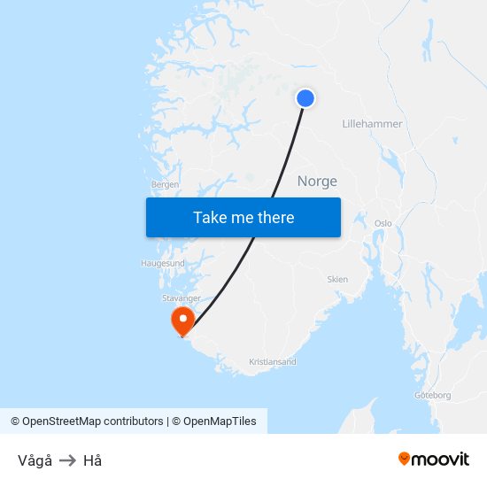 Vågå to Hå map