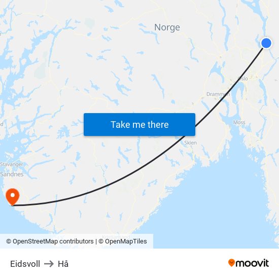 Eidsvoll to Hå map