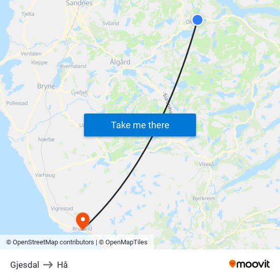 Gjesdal to Hå map