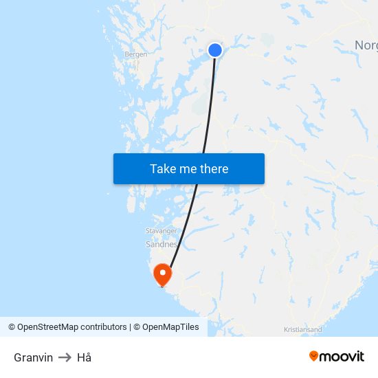 Granvin to Hå map