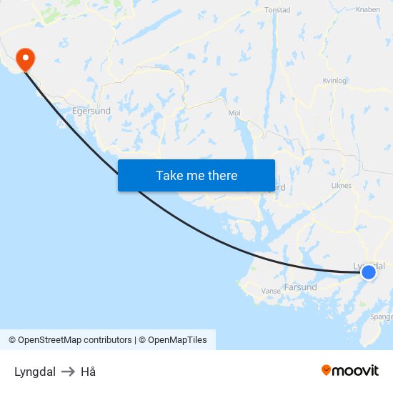 Lyngdal to Hå map