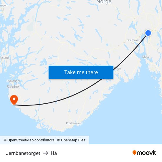 Jernbanetorget to Hå map