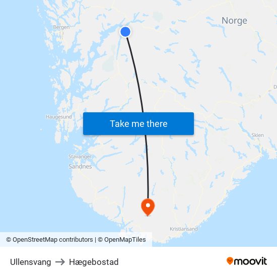 Ullensvang to Hægebostad map