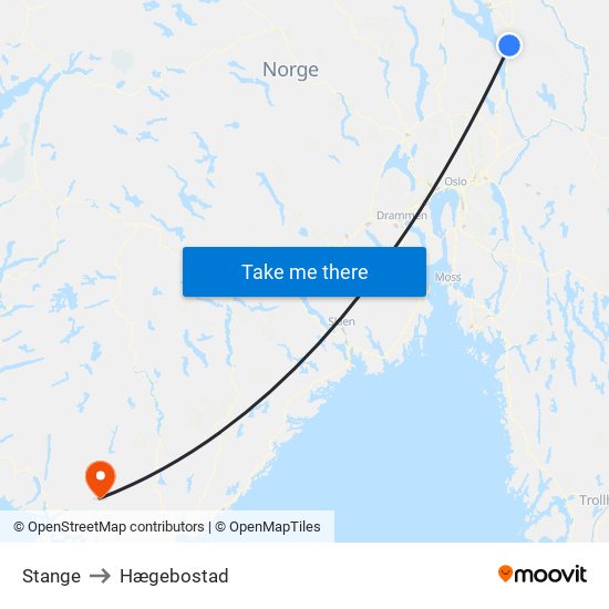 Stange to Hægebostad map