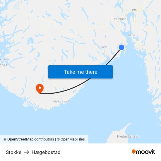 Stokke to Hægebostad map