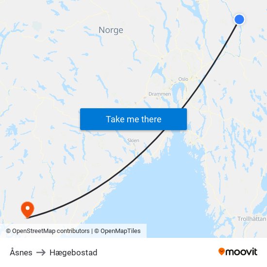 Åsnes to Hægebostad map