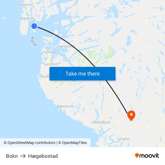 Bokn to Hægebostad map