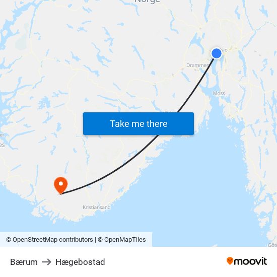 Bærum to Hægebostad map