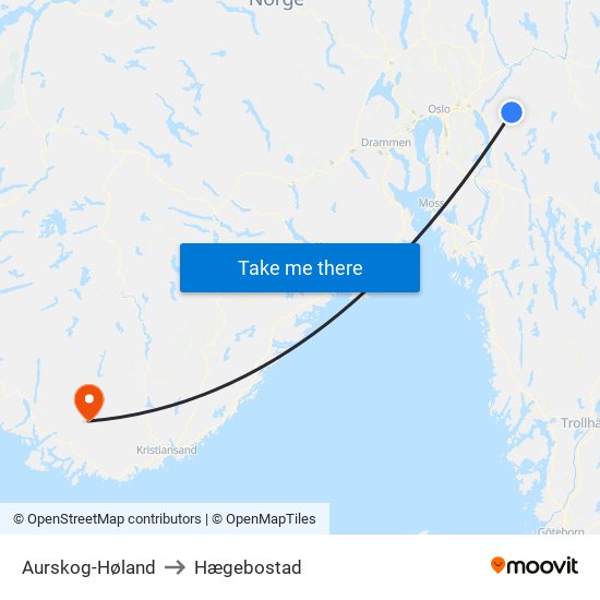 Aurskog-Høland to Hægebostad map