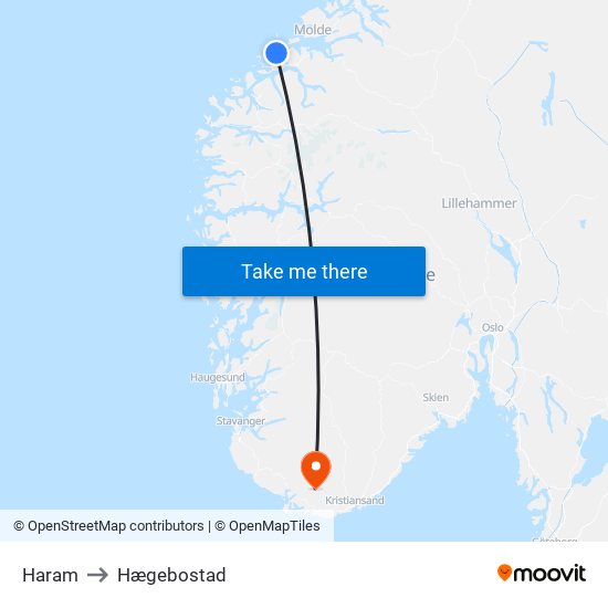 Haram to Hægebostad map