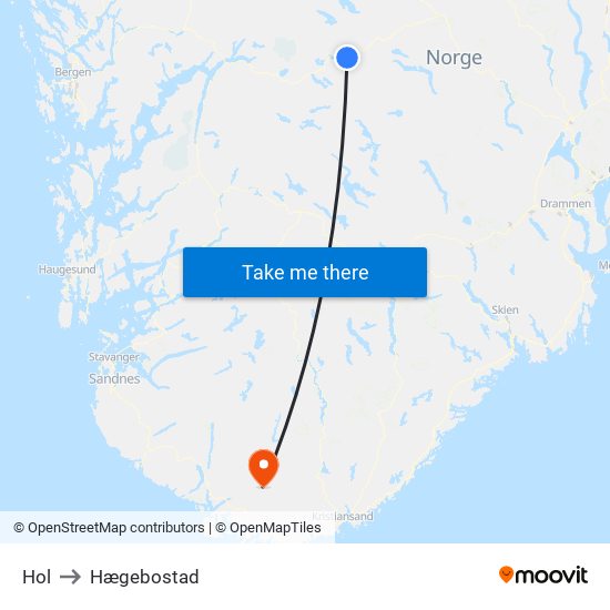 Hol to Hægebostad map