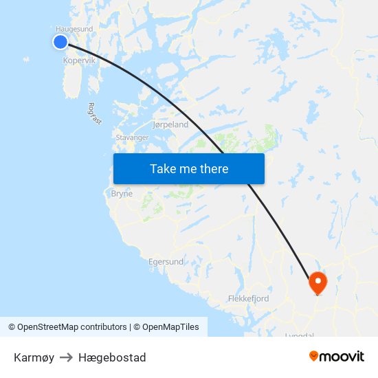 Karmøy to Hægebostad map