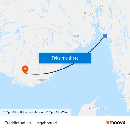 Fredrikstad to Hægebostad map