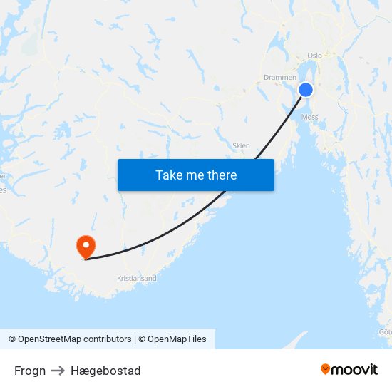 Frogn to Hægebostad map