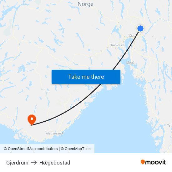 Gjerdrum to Hægebostad map