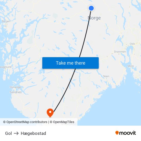 Gol to Hægebostad map