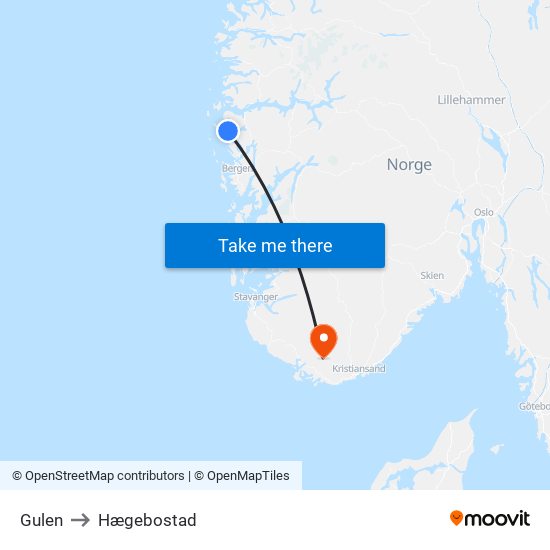 Gulen to Hægebostad map