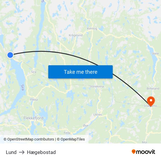 Lund to Hægebostad map