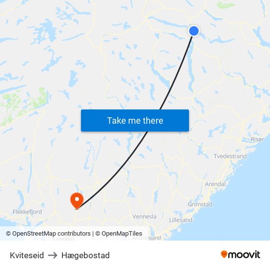 Kviteseid to Hægebostad map