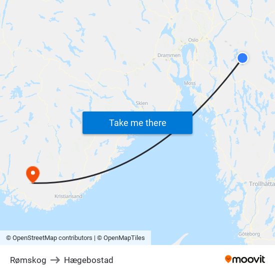 Rømskog to Hægebostad map