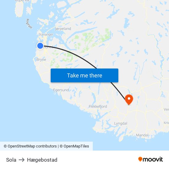 Sola to Hægebostad map