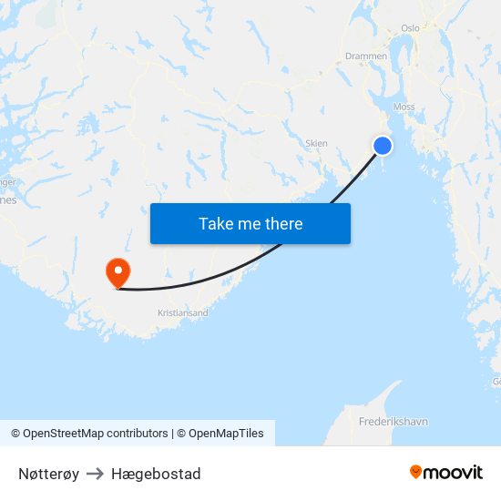 Nøtterøy to Hægebostad map