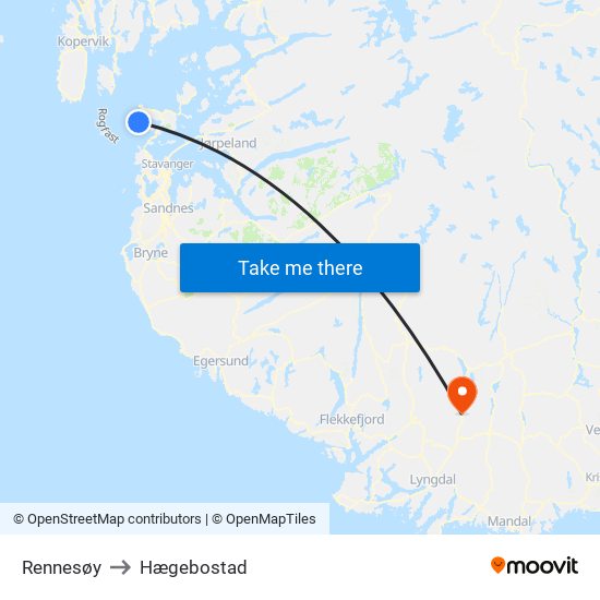 Rennesøy to Hægebostad map