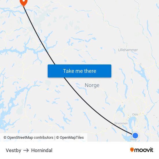 Vestby to Hornindal map